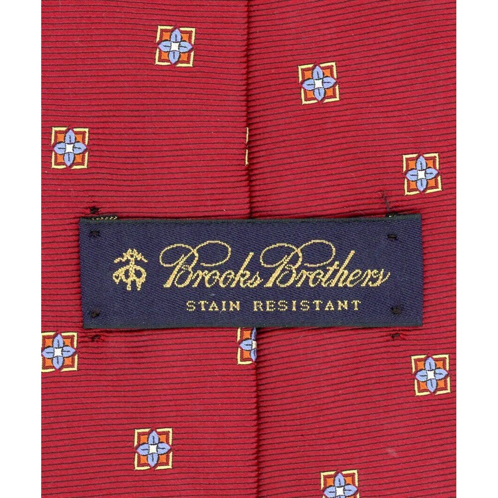 Brooks Brothers USA Shiny Dark Red Floral Dot Vintage Tie Stain Resistant
